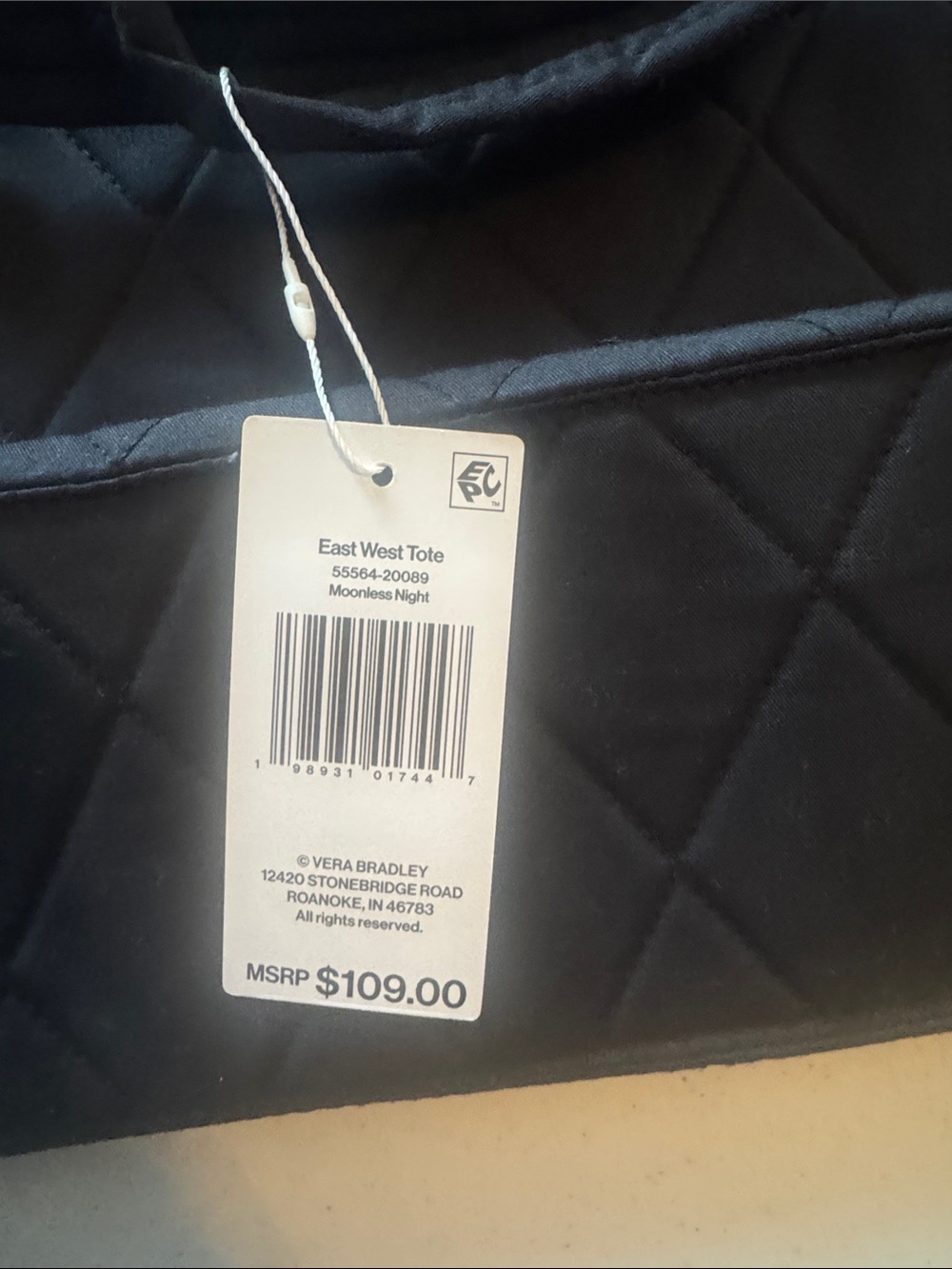 Vera Bradley Black Quilted Tote with Front Pocket - Picture 2 of 4